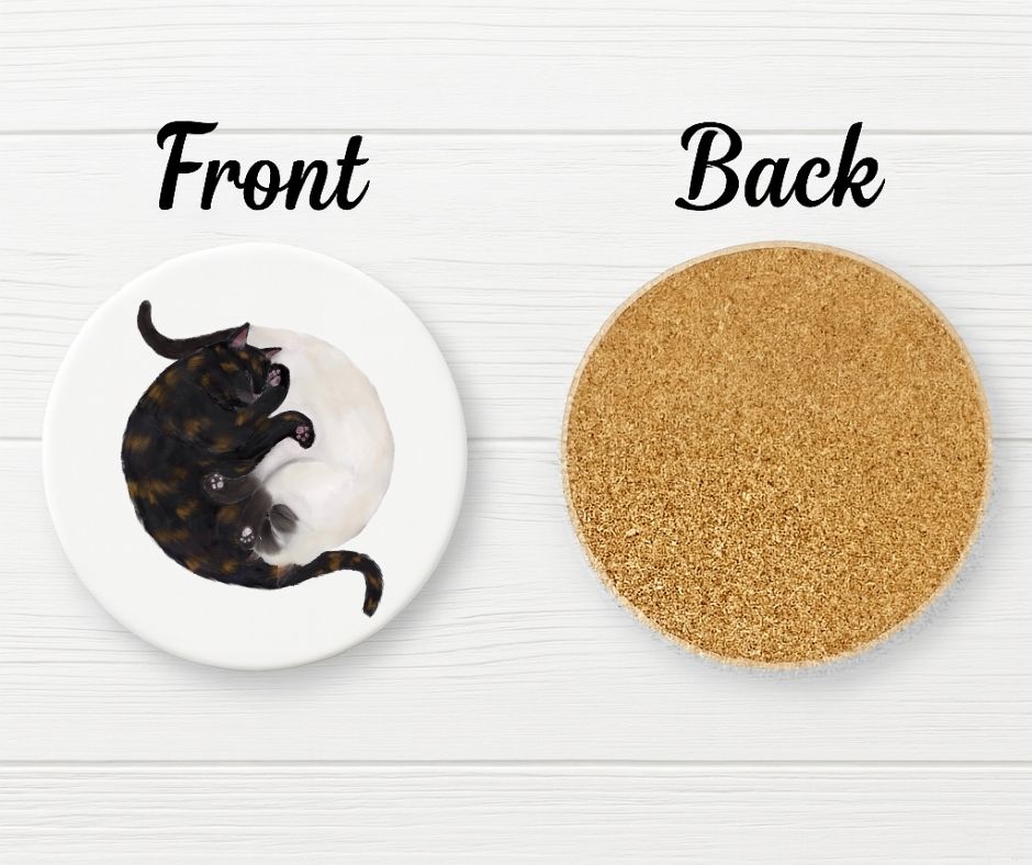 Sleeping Tortoiseshell and Siamese Cats Ceramic Coaster - MerikaArt
