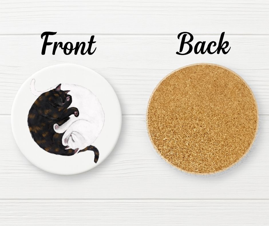 Sleeping Tortoiseshell and Siamese Cats Ceramic Coaster - MerikaArt