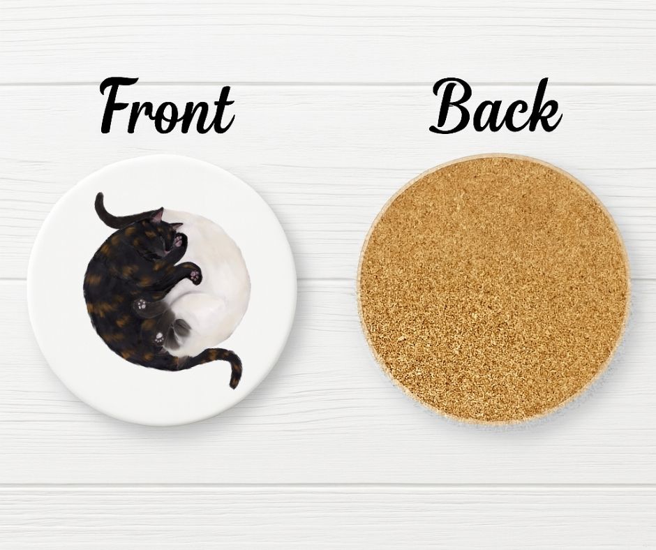 Sleeping Tortoiseshell and Siamese Cats Ceramic Coaster - MerikaArt