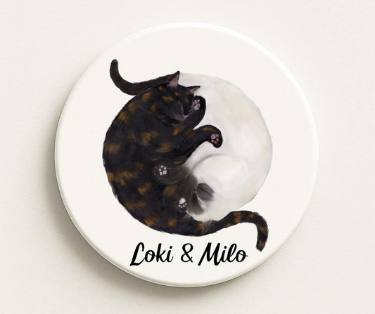 Sleeping Tortoiseshell and Siamese Cats Ceramic Coaster - MerikaArt