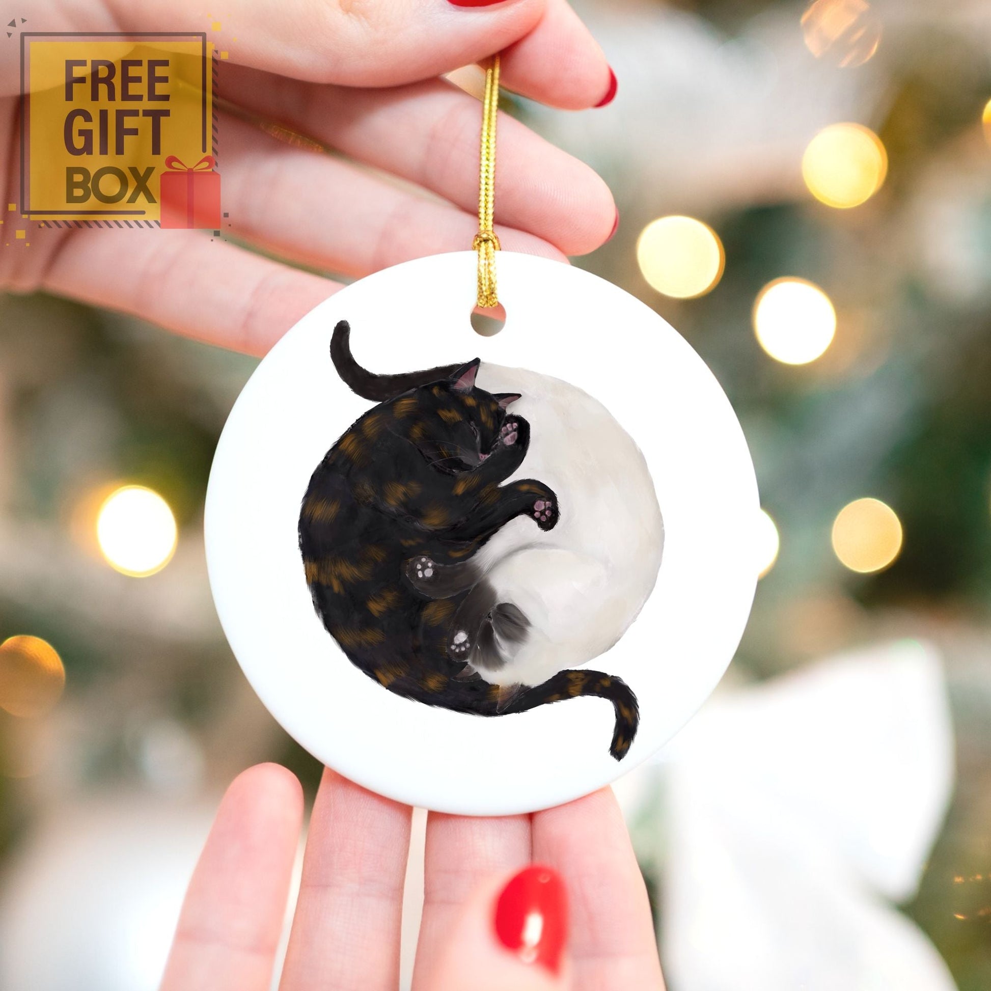 Sleeping Tortoiseshell And Siamese Cats Ceramic Ornament - MerikaArt