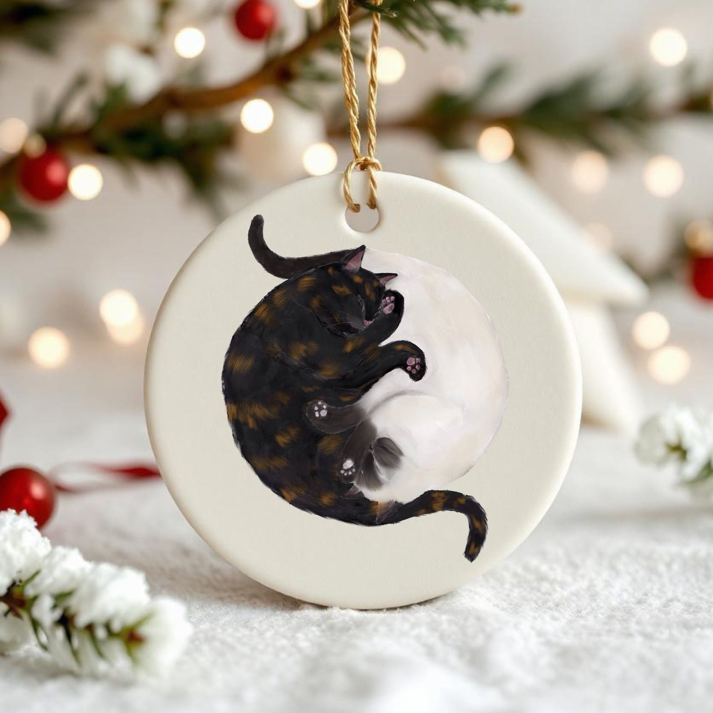 Sleeping Tortoiseshell And Siamese Cats Ceramic Ornament - MerikaArt