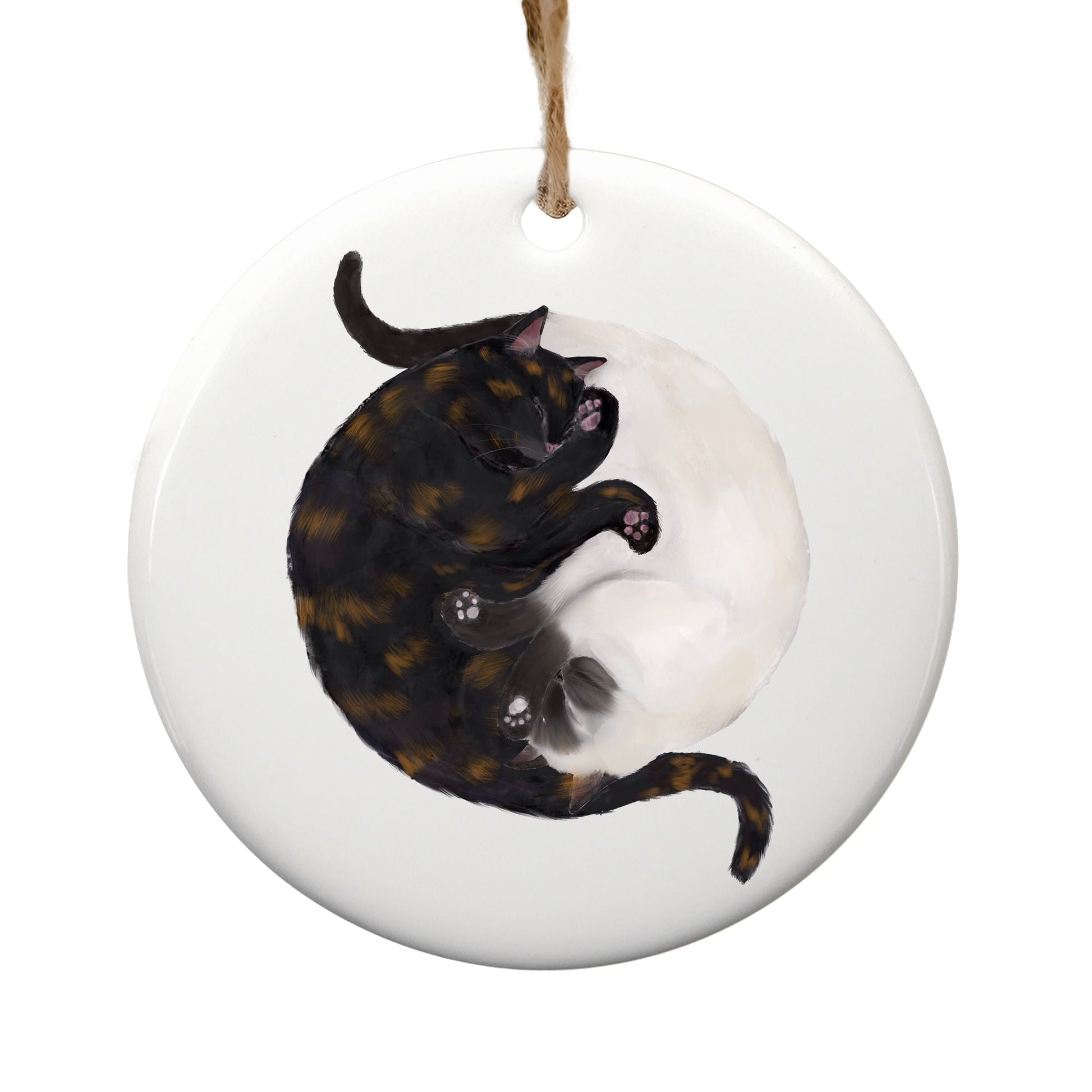 Sleeping Tortoiseshell And Siamese Cats Ceramic Ornament - MerikaArt