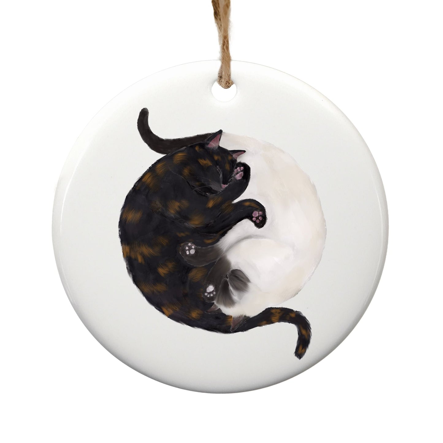 Sleeping Tortoiseshell And Siamese Cats Ceramic Ornament - MerikaArt