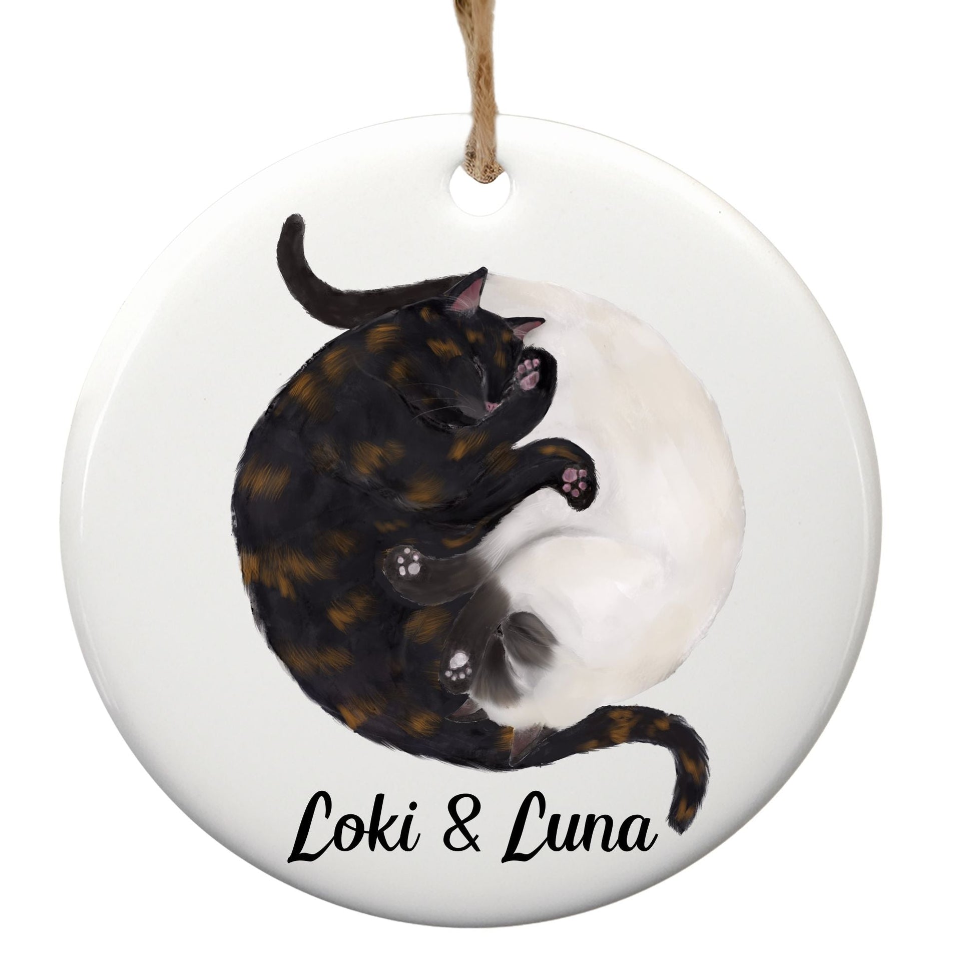 Sleeping Tortoiseshell And Siamese Cats Ceramic Ornament - MerikaArt