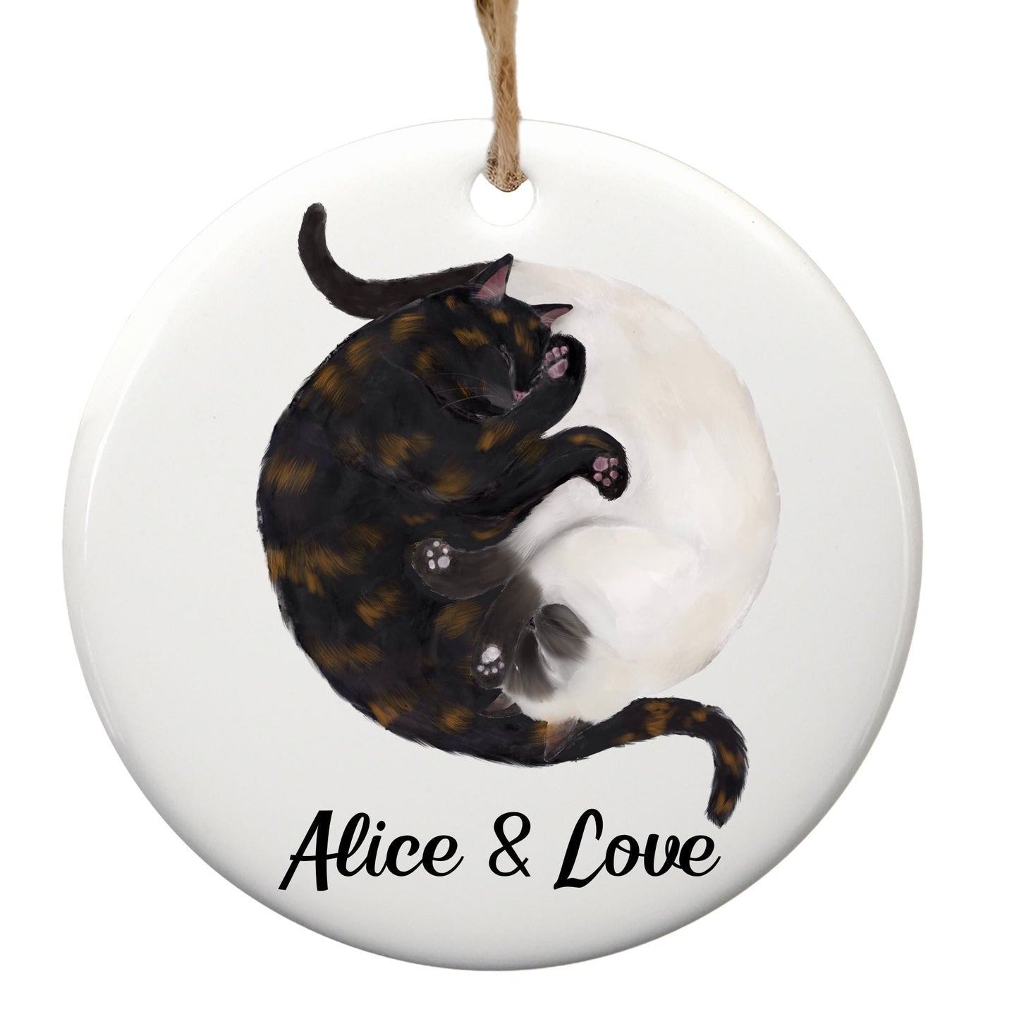 Sleeping Tortoiseshell And Siamese Cats Ceramic Ornament - MerikaArt