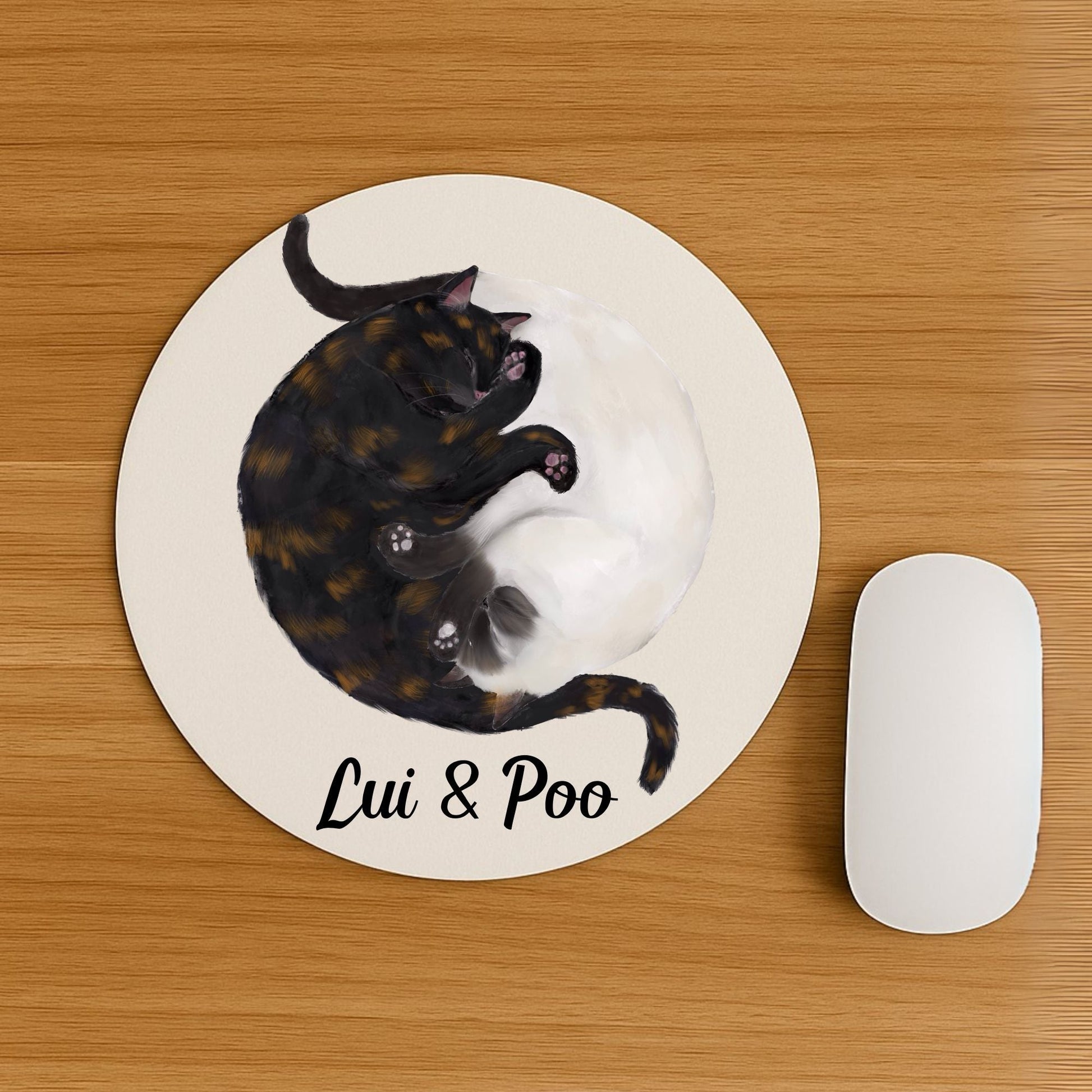 Sleeping Tortoiseshell and Siamese Cats Mousepad - MerikaArt