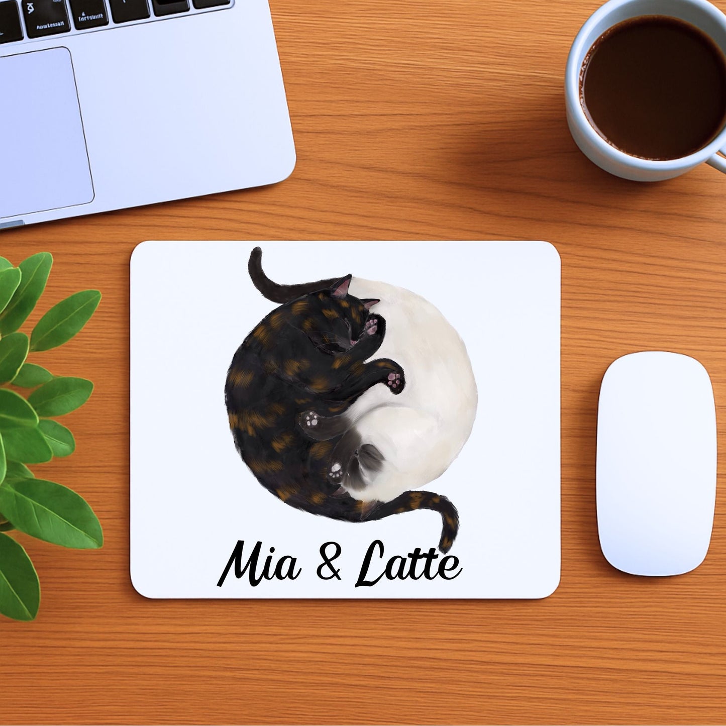 Sleeping Tortoiseshell and Siamese Cats Mousepad - MerikaArt