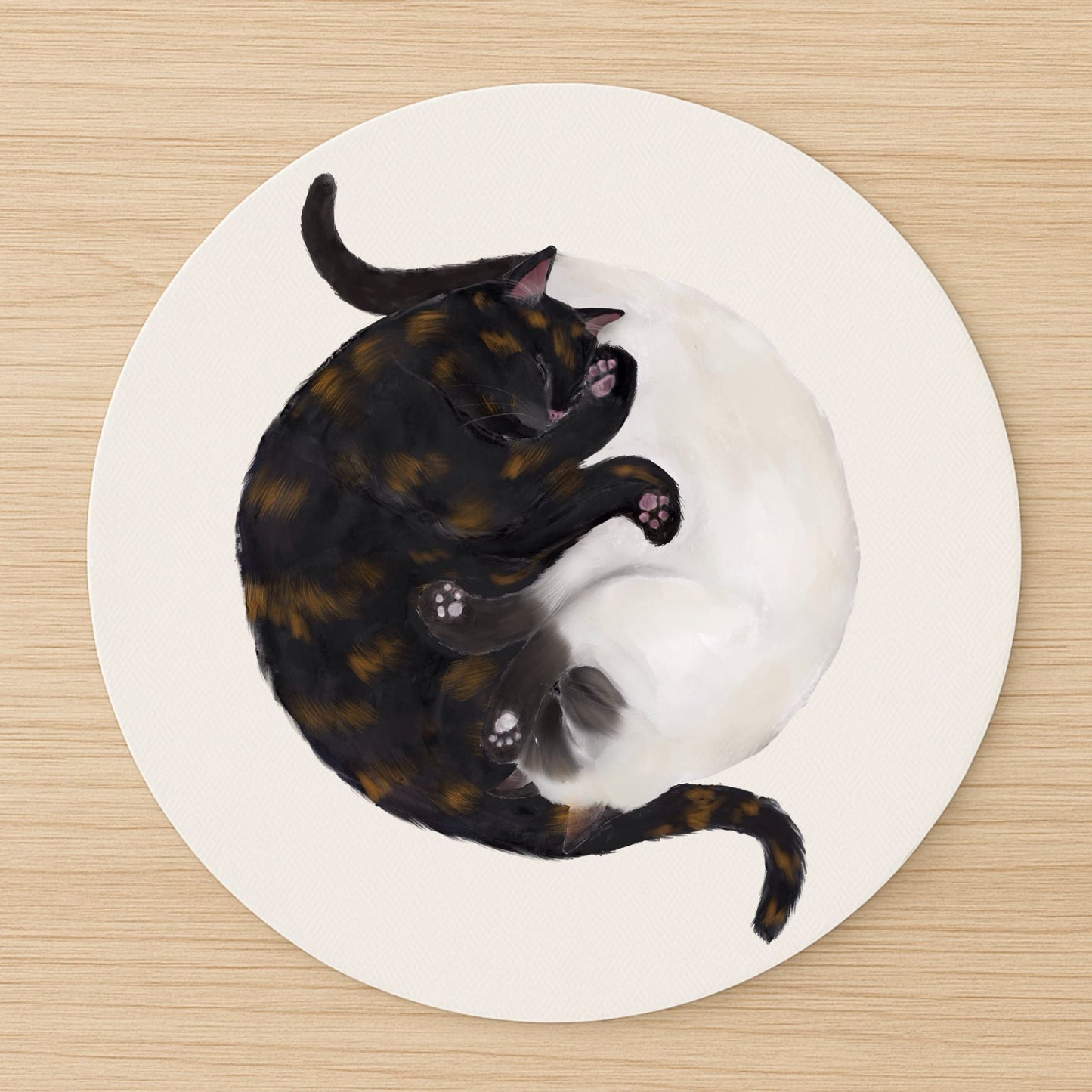 Sleeping Tortoiseshell and Siamese Cats Mousepad - MerikaArt