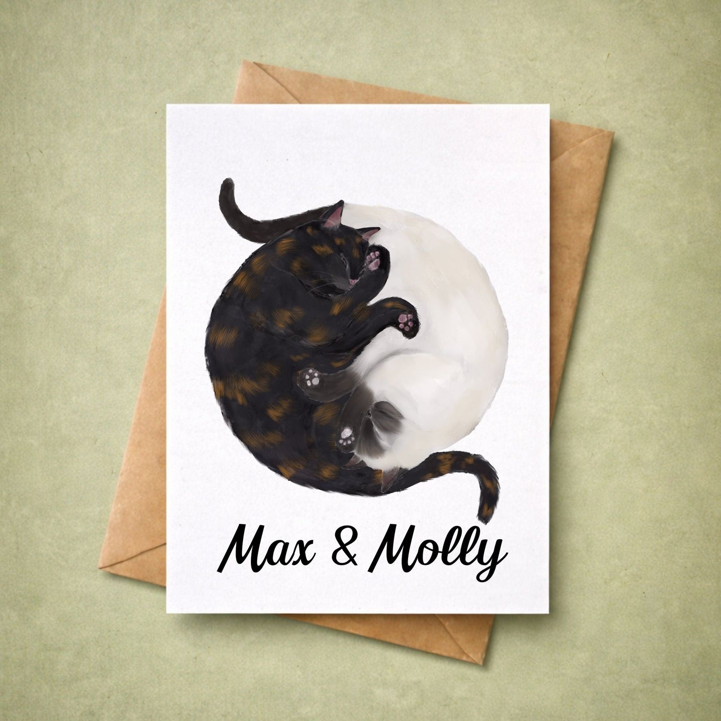 Sleeping Tortoiseshell And Siamese Cats Postcard - MerikaArt