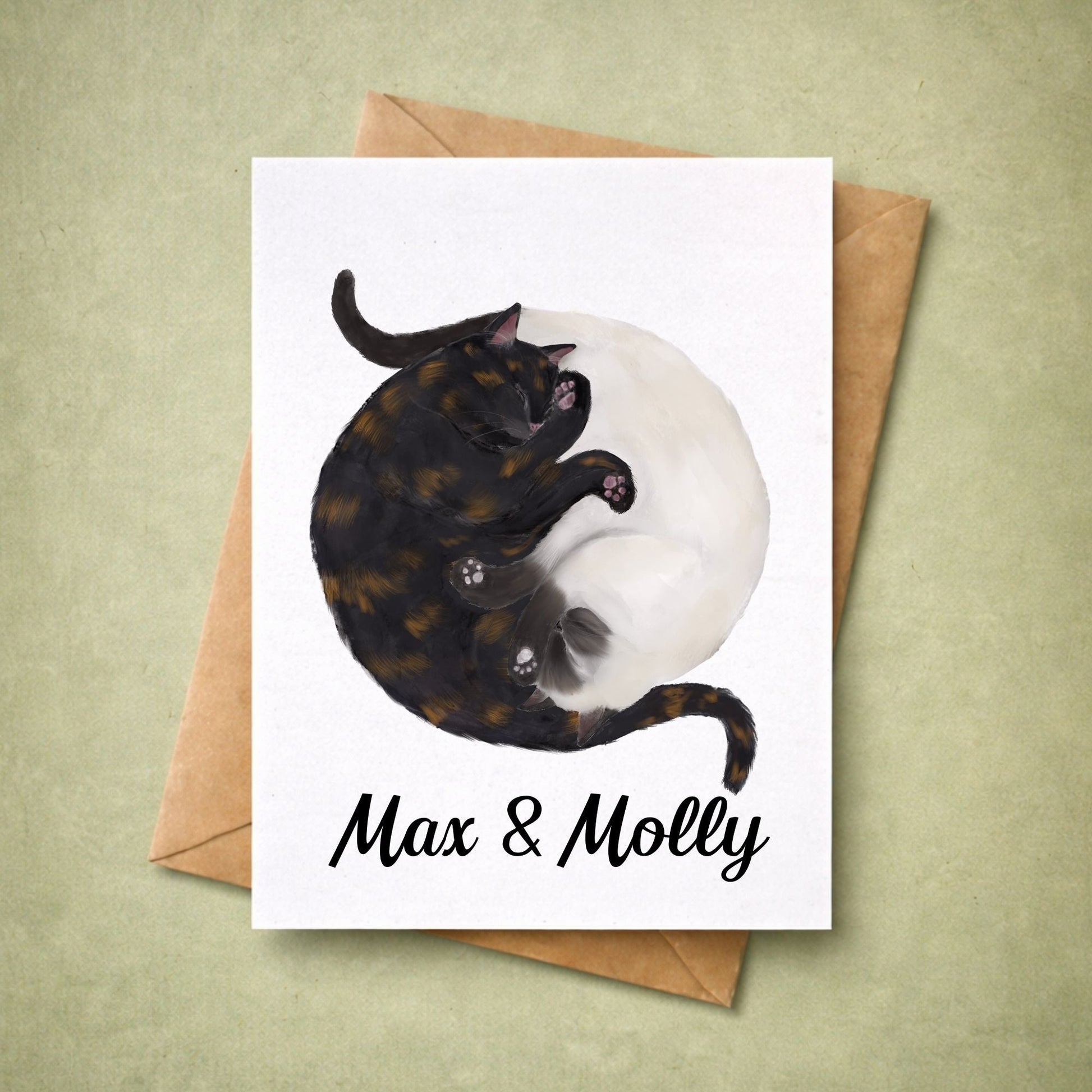 Sleeping Tortoiseshell And Siamese Cats Postcard - MerikaArt