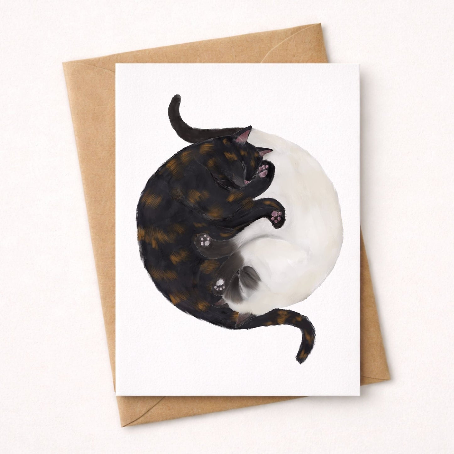 Sleeping Tortoiseshell And Siamese Cats Postcard - MerikaArt
