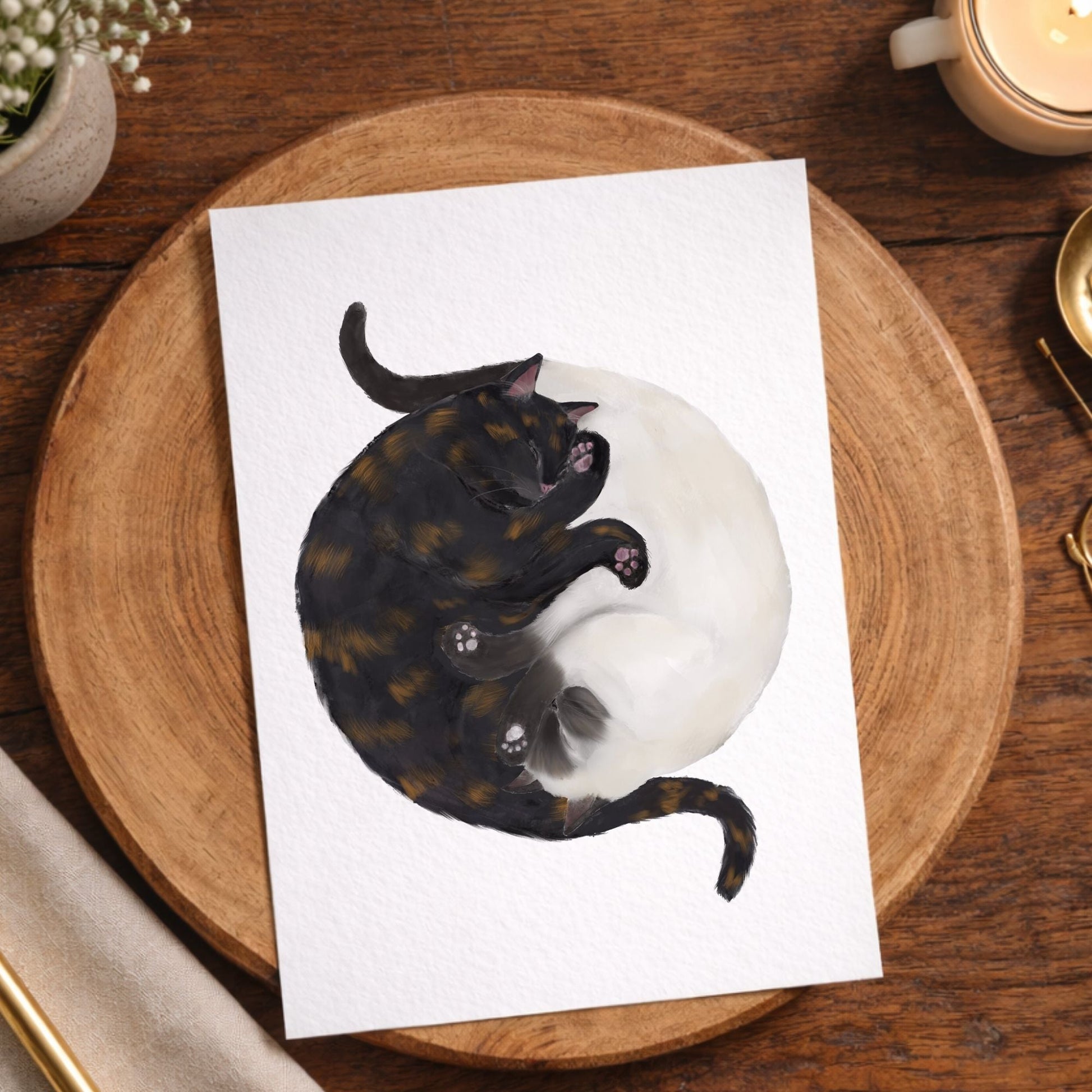 Sleeping Tortoiseshell And Siamese Cats Postcard - MerikaArt