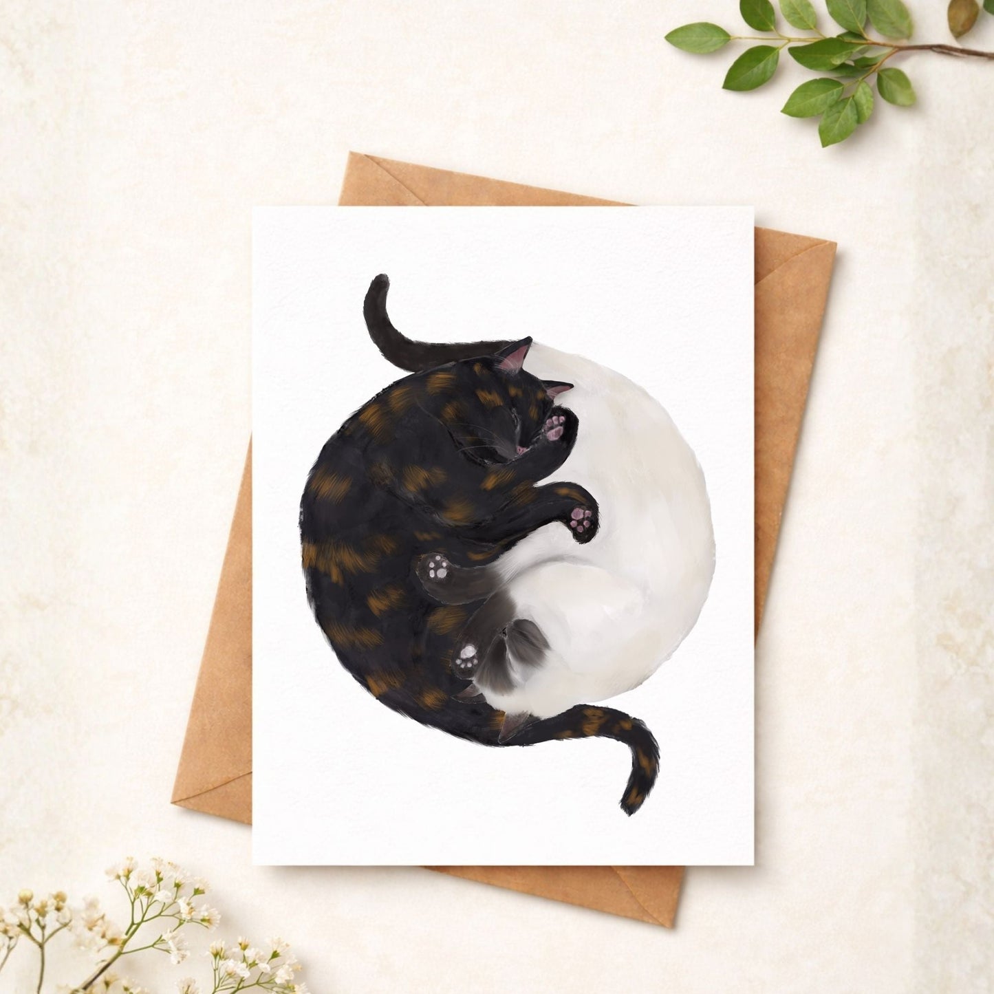 Sleeping Tortoiseshell And Siamese Cats Postcard - MerikaArt