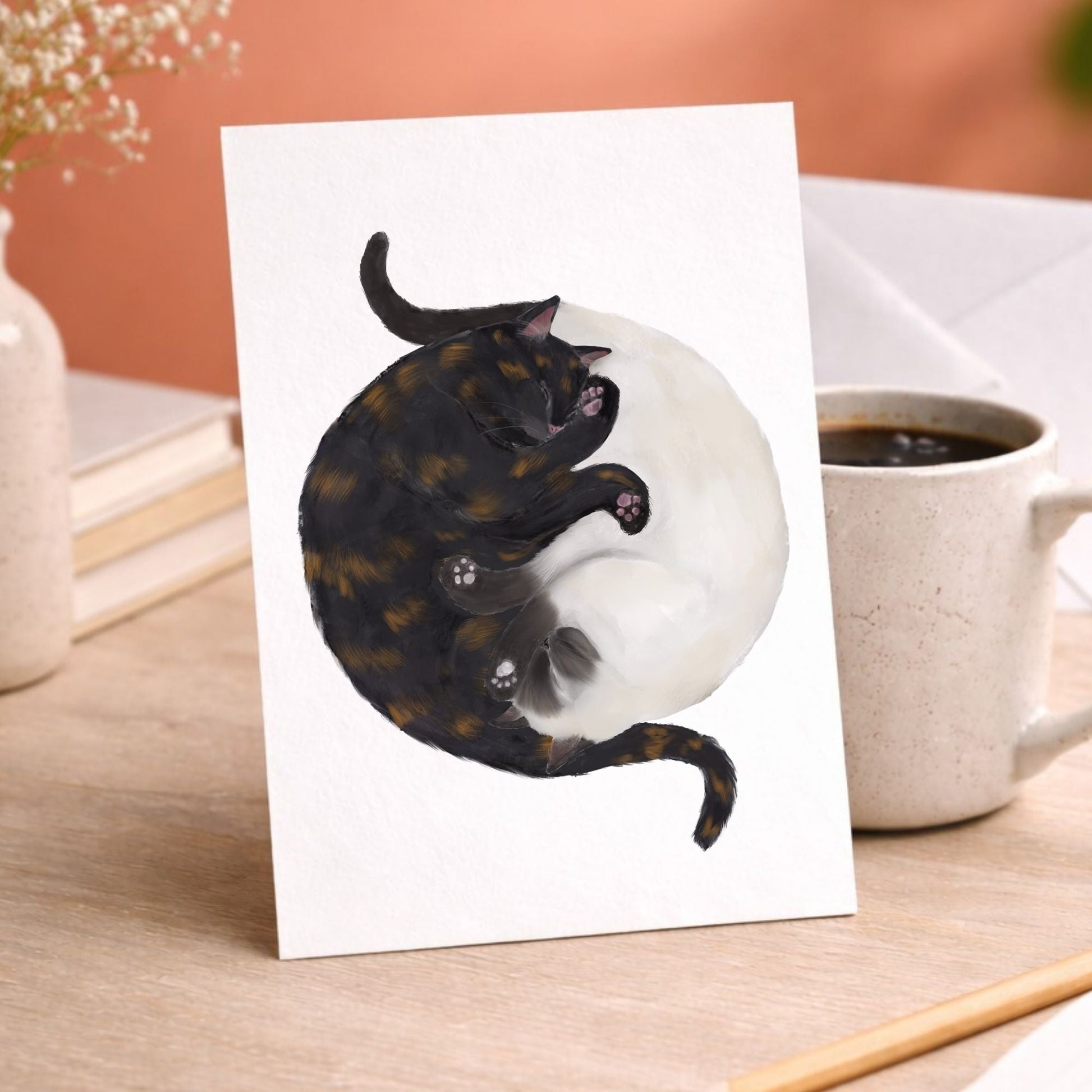 Sleeping Tortoiseshell And Siamese Cats Postcard - MerikaArt