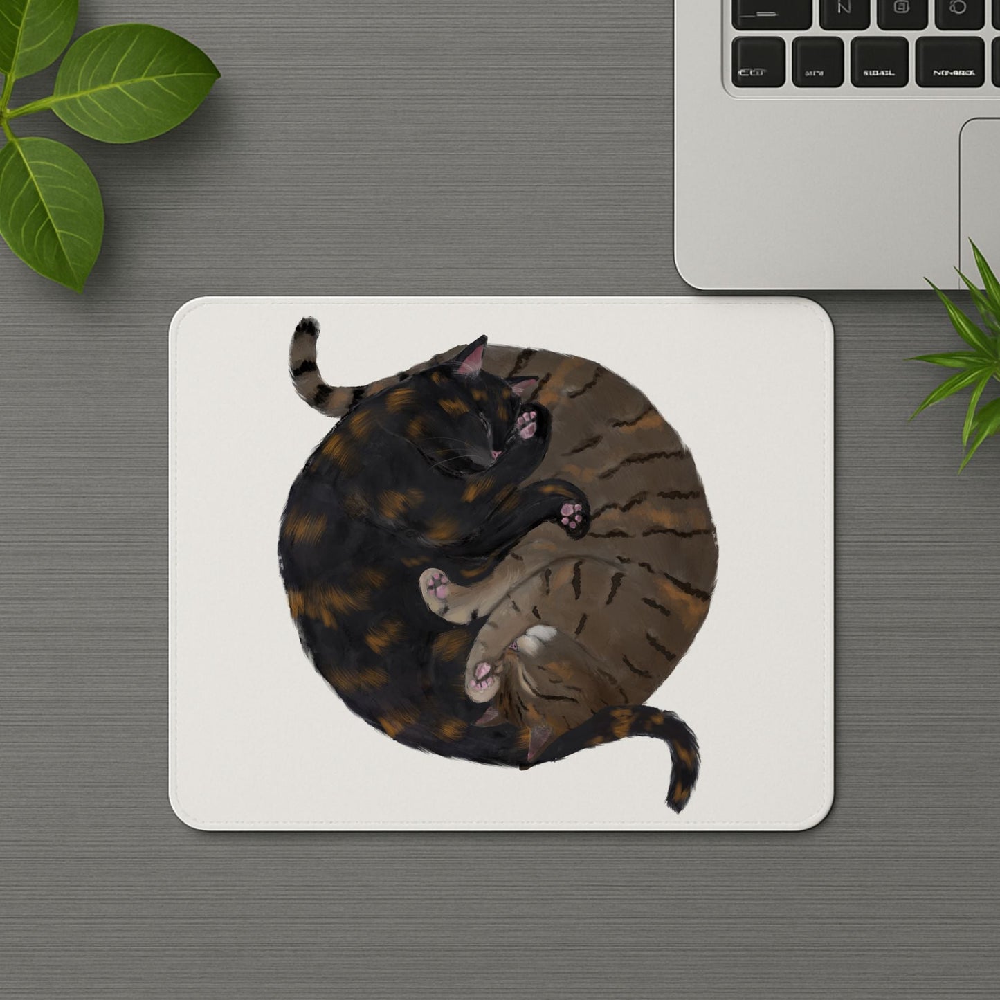 Sleeping Tortoiseshell and Tabby Cats Mousepad - MerikaArt