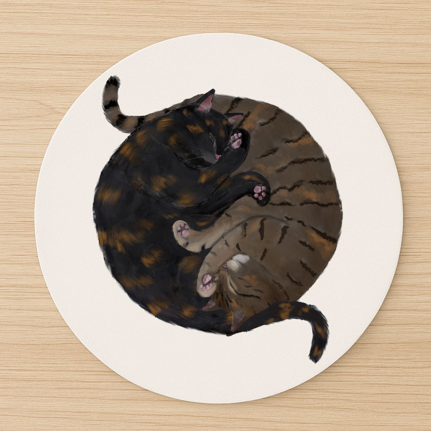 Sleeping Tortoiseshell and Tabby Cats Mousepad - MerikaArt