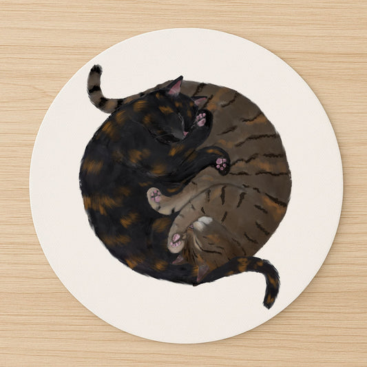 Sleeping Tortoiseshell and Tabby Cats Mousepad - MerikaArt