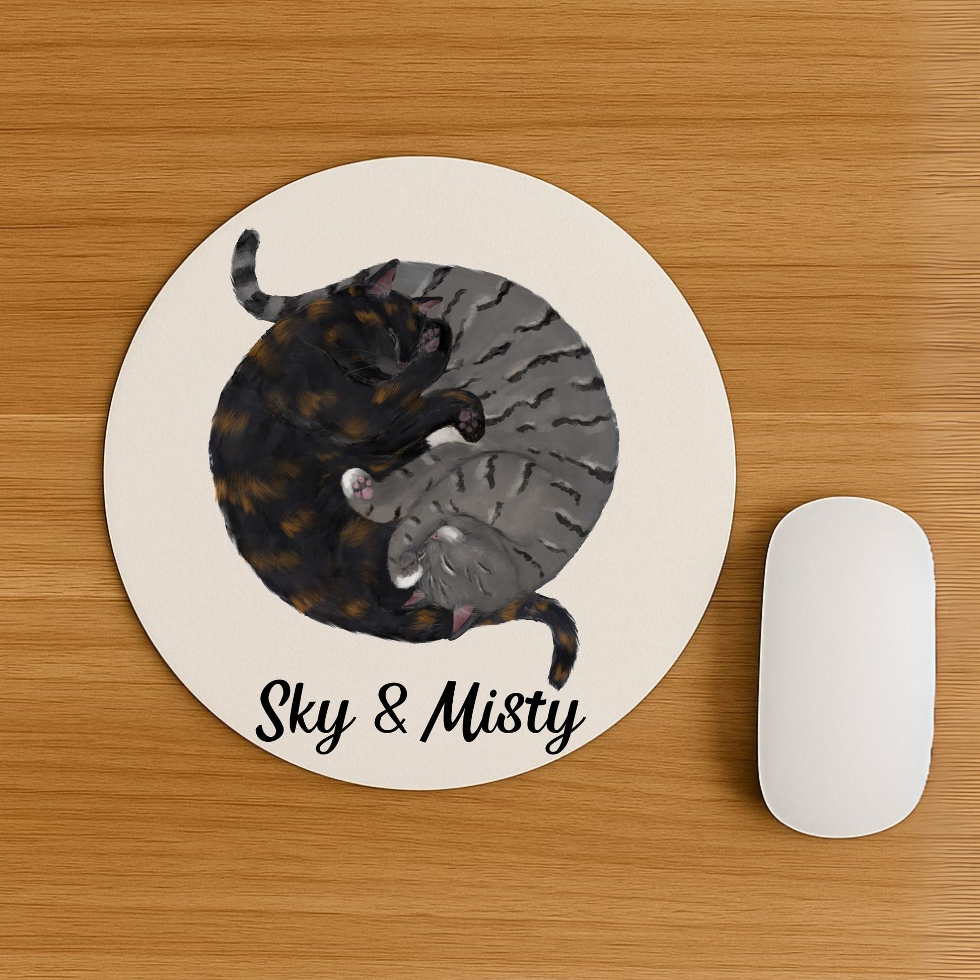 Sleeping Tortoiseshell and Tabby Cats Mousepad - MerikaArt