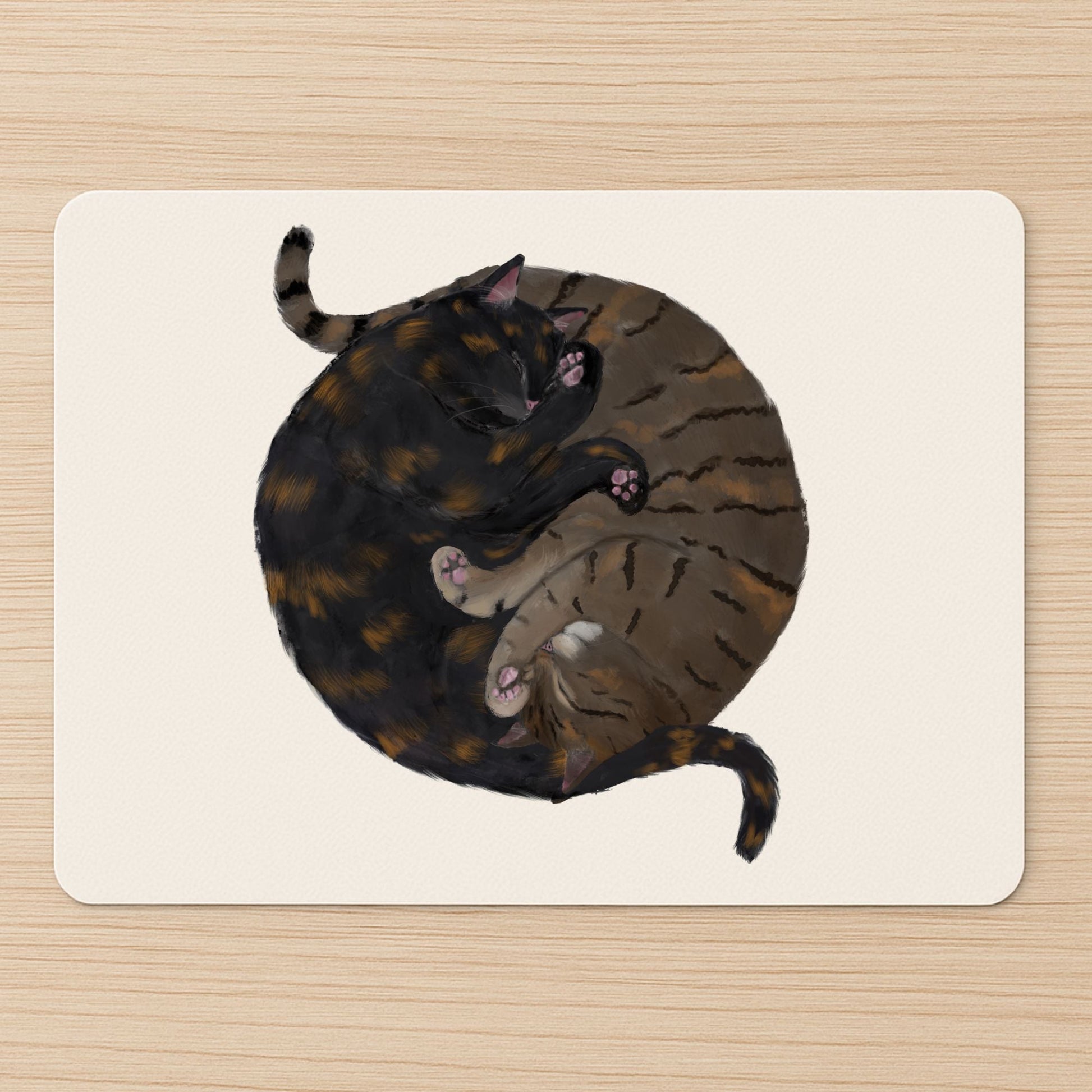 Sleeping Tortoiseshell and Tabby Cats Mousepad - MerikaArt