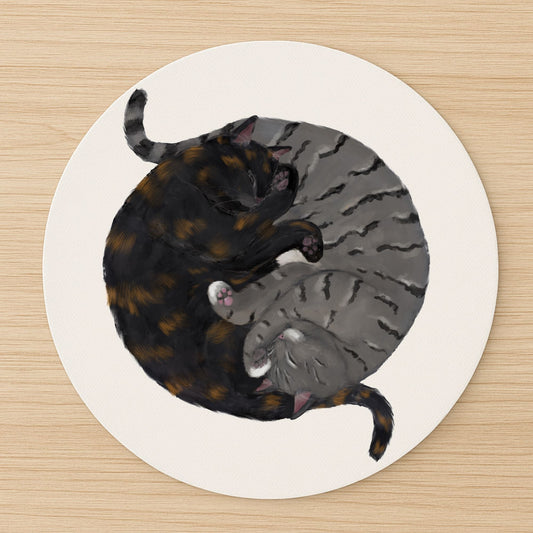 Sleeping Tortoiseshell and Tabby Cats Mousepad - MerikaArt