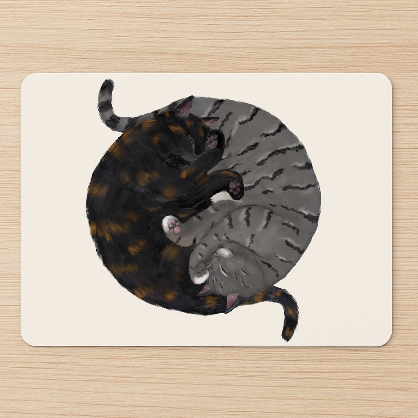 Sleeping Tortoiseshell and Tabby Cats Mousepad - MerikaArt