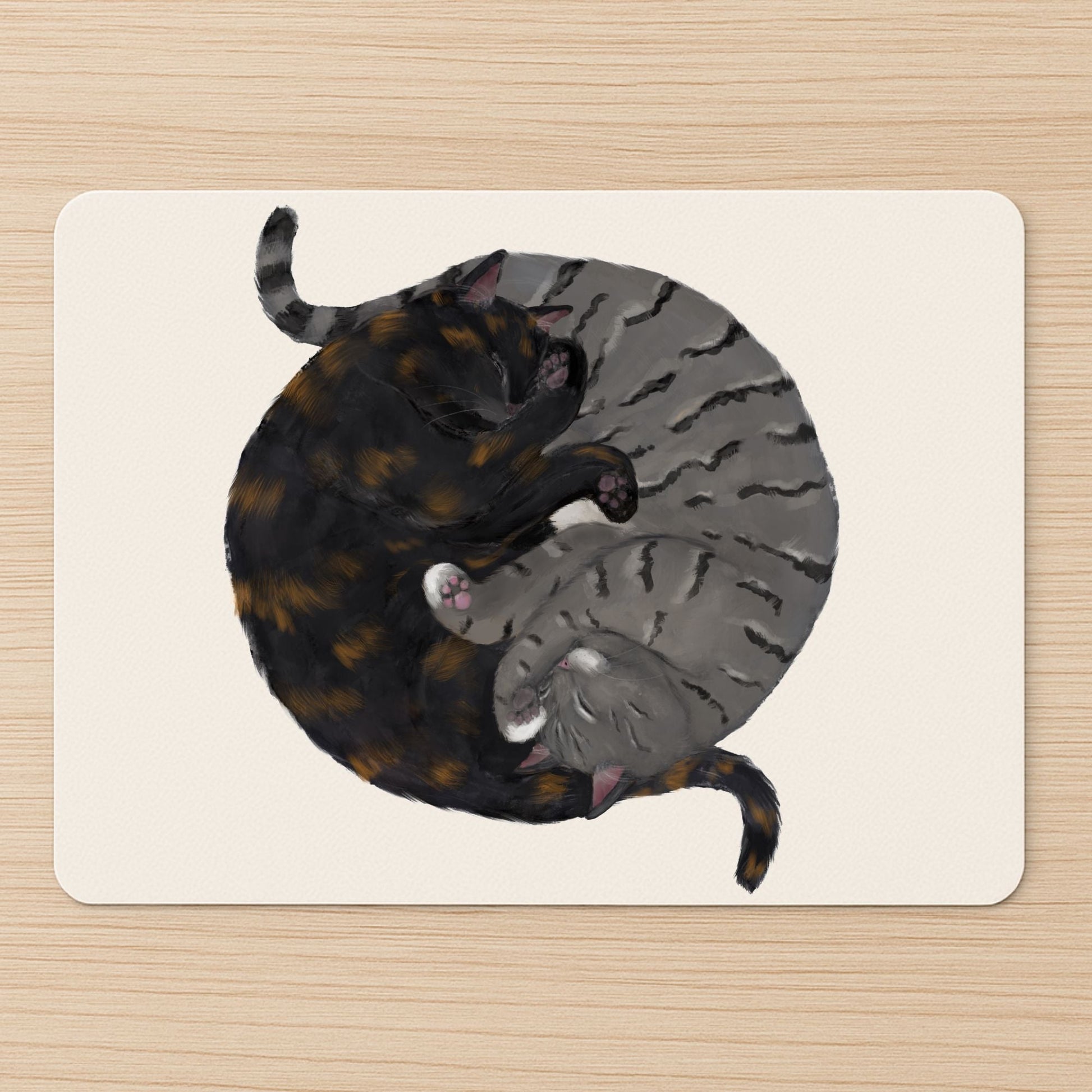 Sleeping Tortoiseshell and Tabby Cats Mousepad - MerikaArt