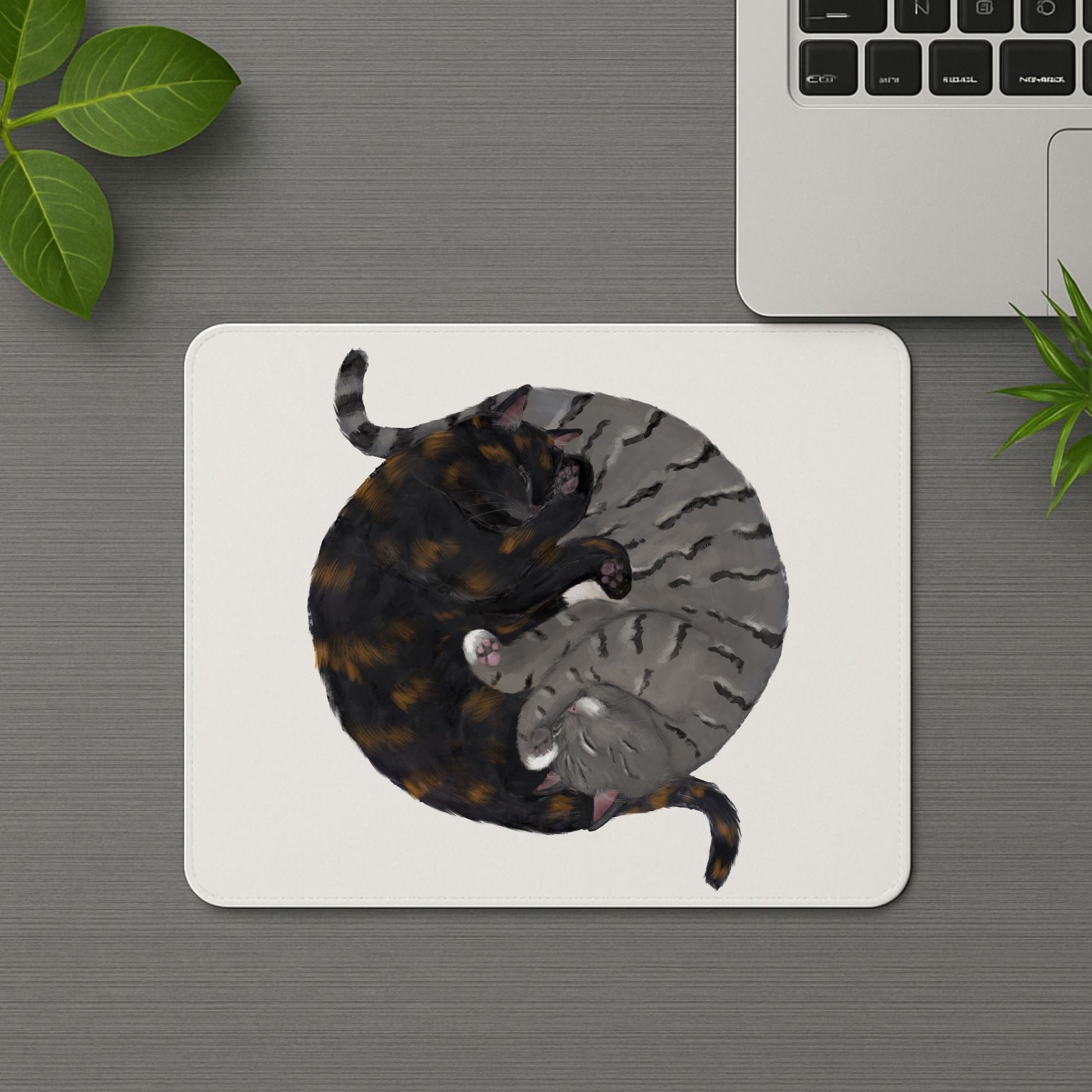 Sleeping Tortoiseshell and Tabby Cats Mousepad - MerikaArt