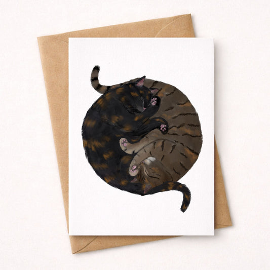 Sleeping Tortoiseshell And Tabby Cats Postcard - MerikaArt
