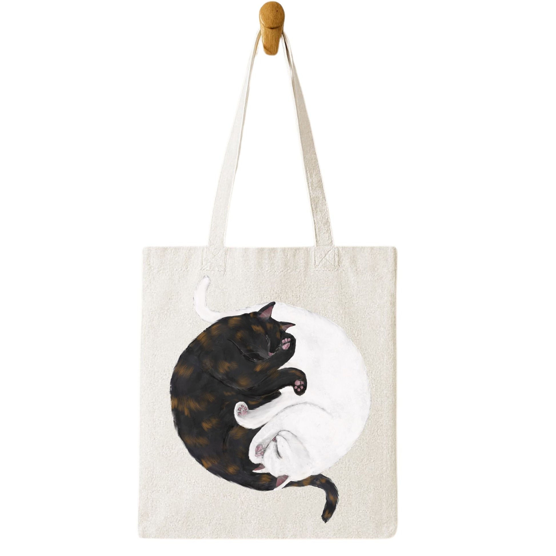 Sleeping Tortoiseshell and White Cats Canvas Tote Bag - MerikaArt