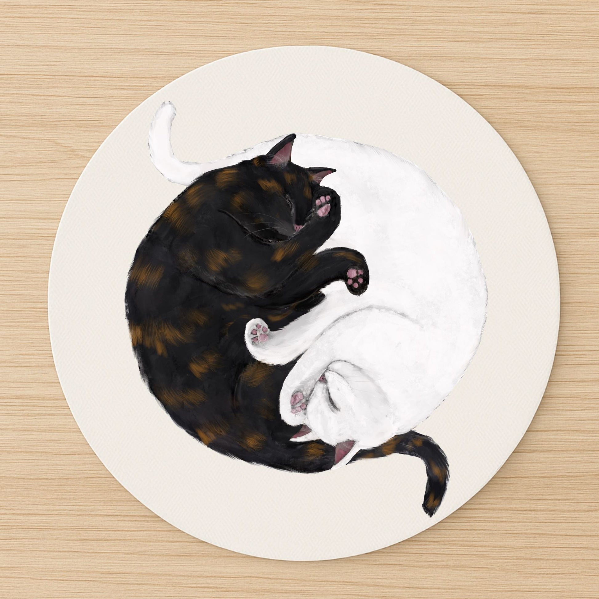 Sleeping Tortoiseshell and White Cats Mousepad - MerikaArt