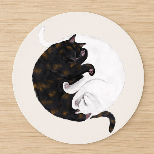 Sleeping Tortoiseshell and White Cats Mousepad - MerikaArt