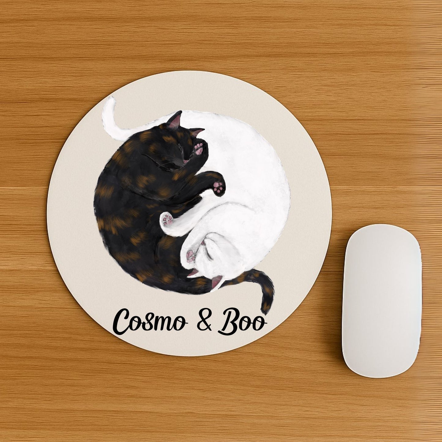 Sleeping Tortoiseshell and White Cats Mousepad - MerikaArt