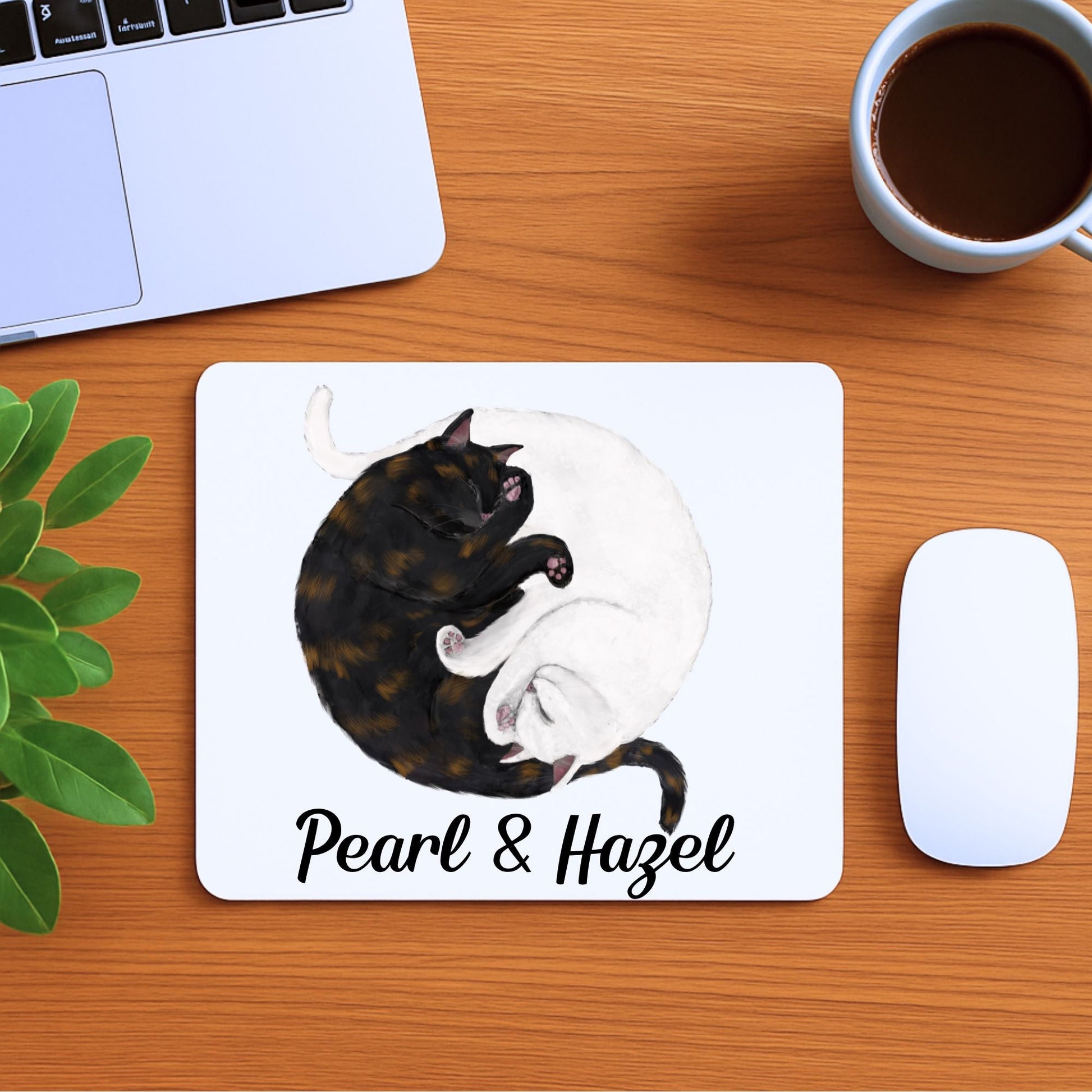 Sleeping Tortoiseshell and White Cats Mousepad - MerikaArt