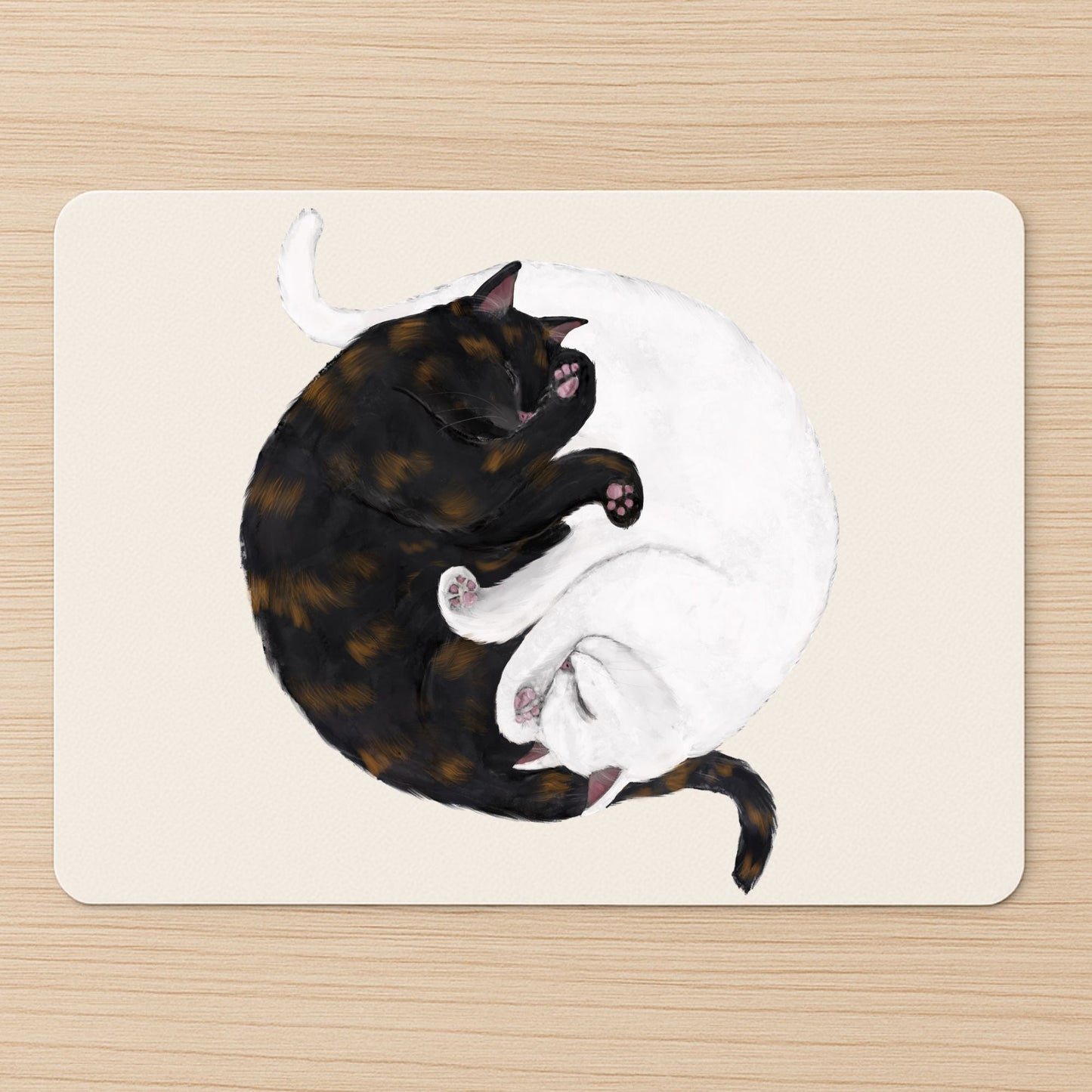Sleeping Tortoiseshell and White Cats Mousepad - MerikaArt