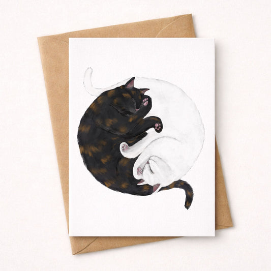 Sleeping Tortoiseshell And White Cats Postcard - MerikaArt
