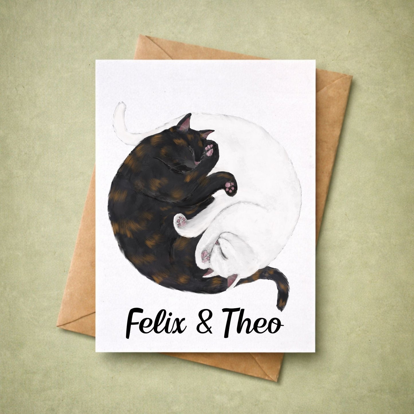 Sleeping Tortoiseshell And White Cats Postcard - MerikaArt
