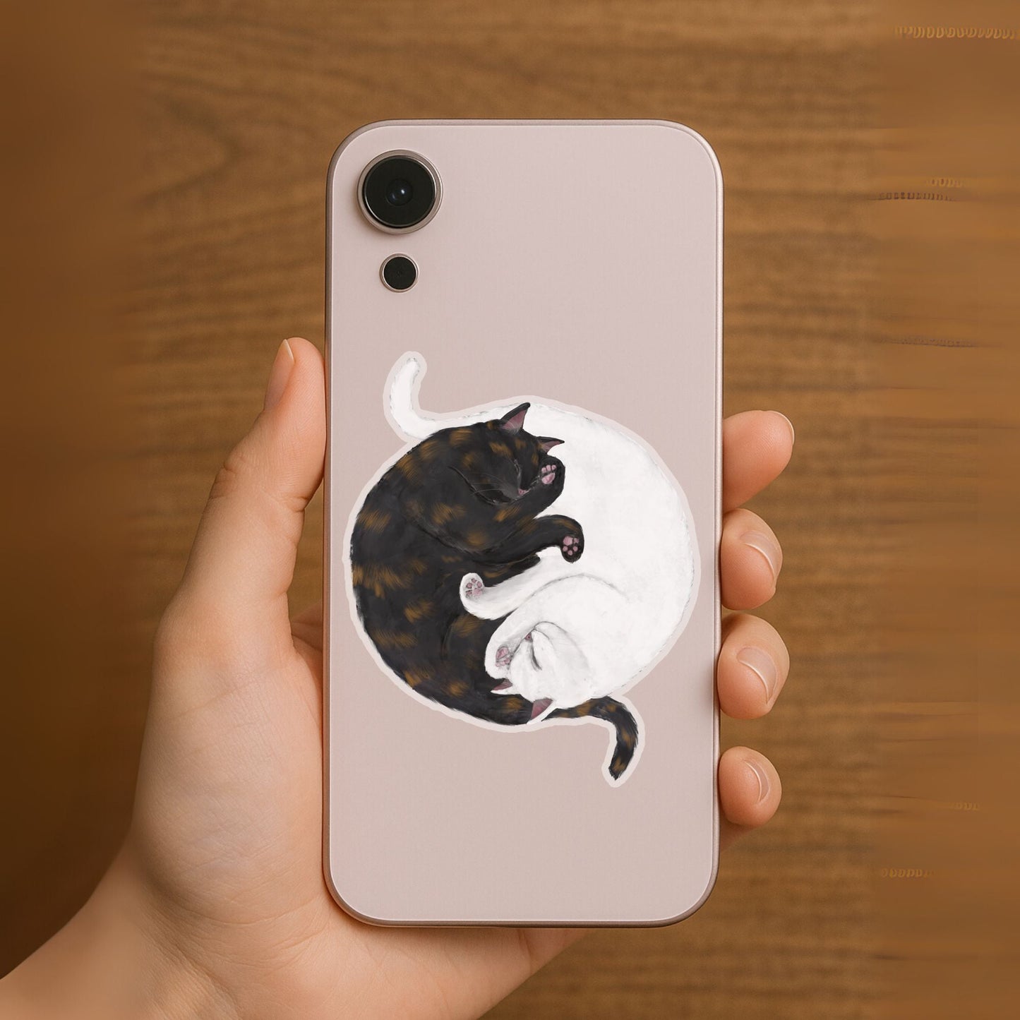 Sleeping Tortoiseshell And White Cats Vinyl Sticker - MerikaArt