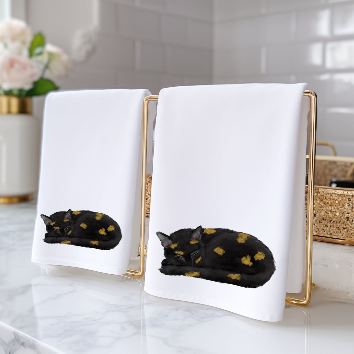 Sleeping Tortoiseshell Cat Bathroom Towel - MerikaArt