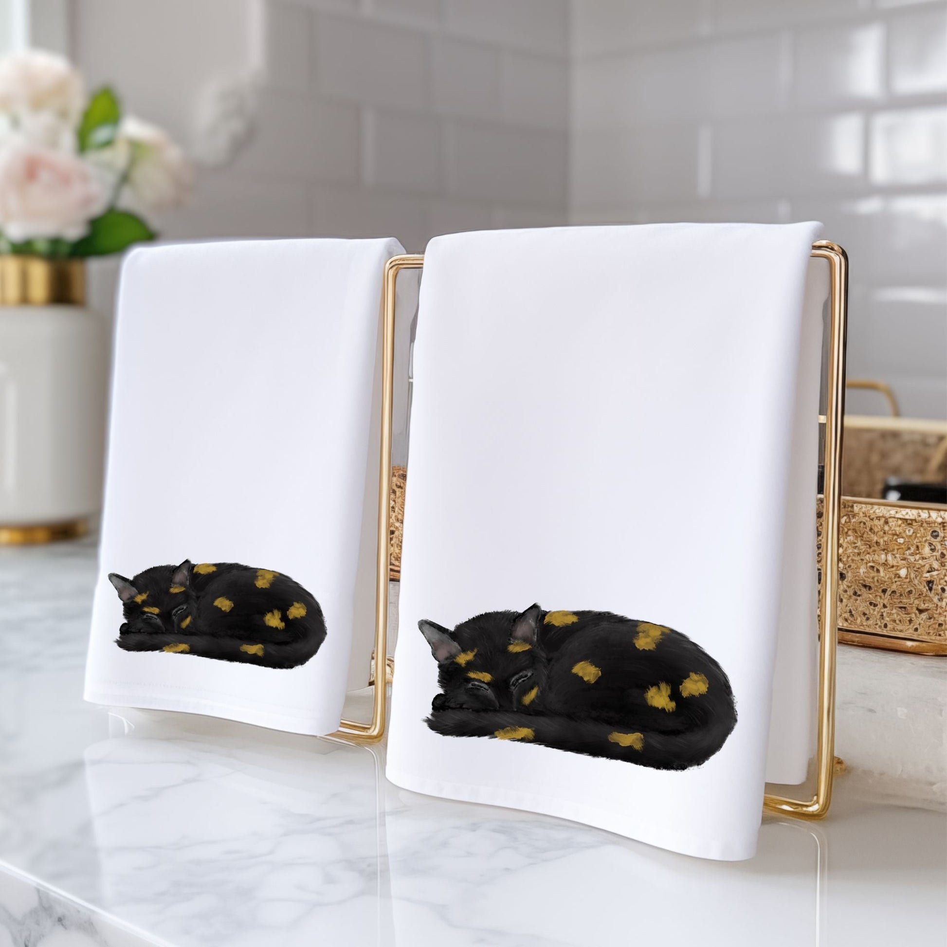 Sleeping Tortoiseshell Cat Bathroom Towel - MerikaArt