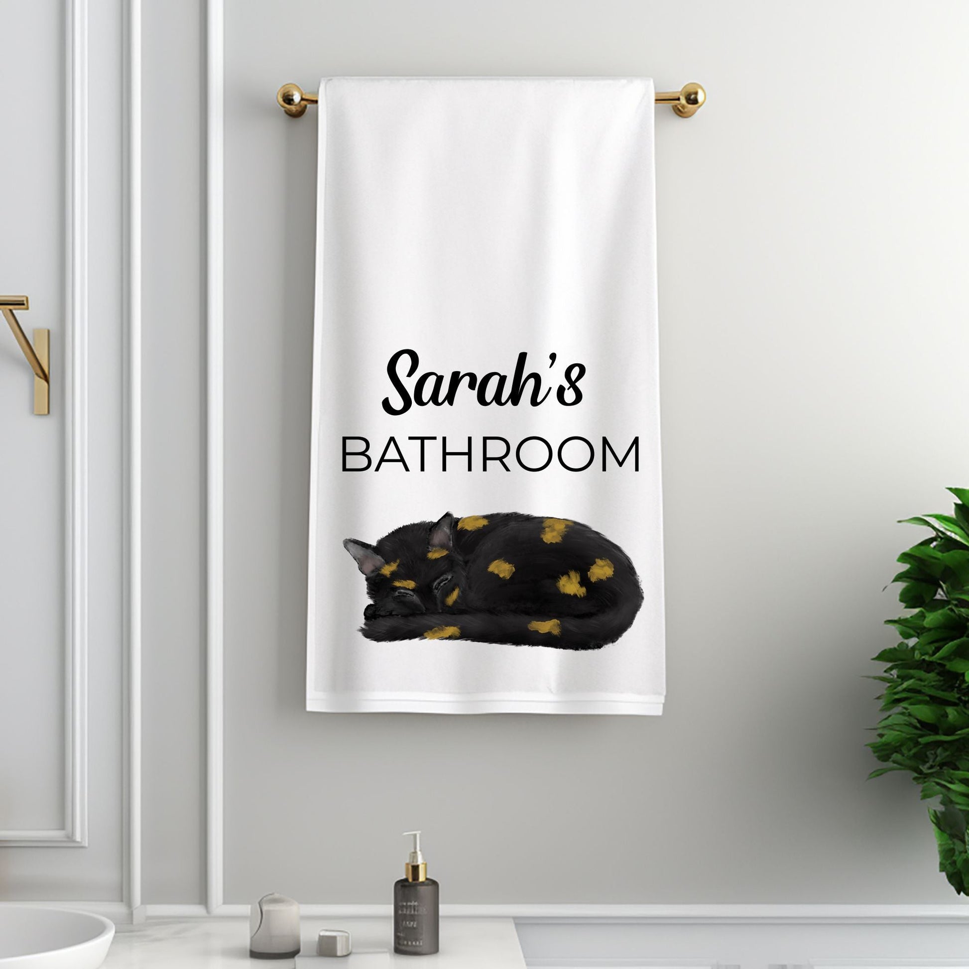 Sleeping Tortoiseshell Cat Bathroom Towel - MerikaArt