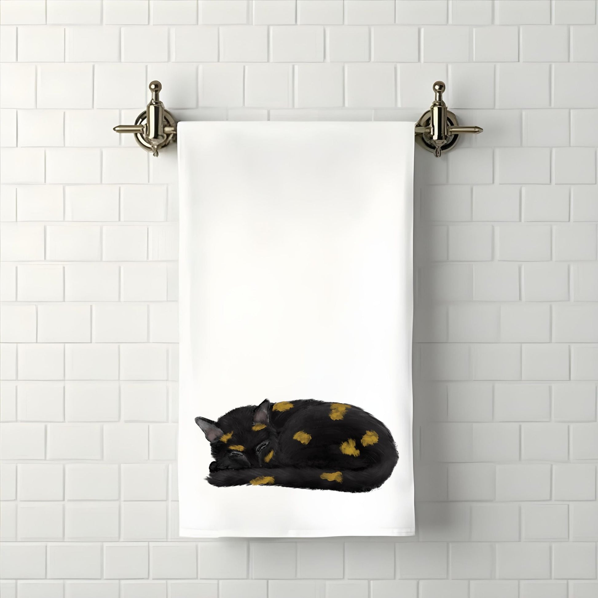 Sleeping Tortoiseshell Cat Bathroom Towel - MerikaArt
