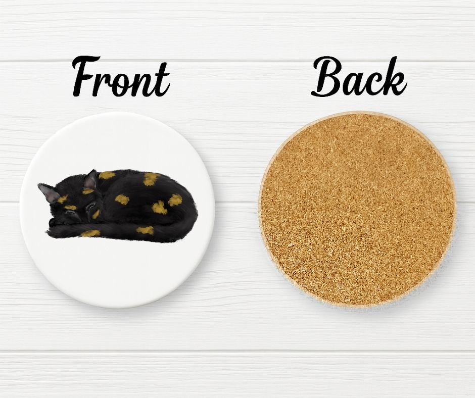 Sleeping Tortoiseshell Cat Ceramic Coaster - MerikaArt