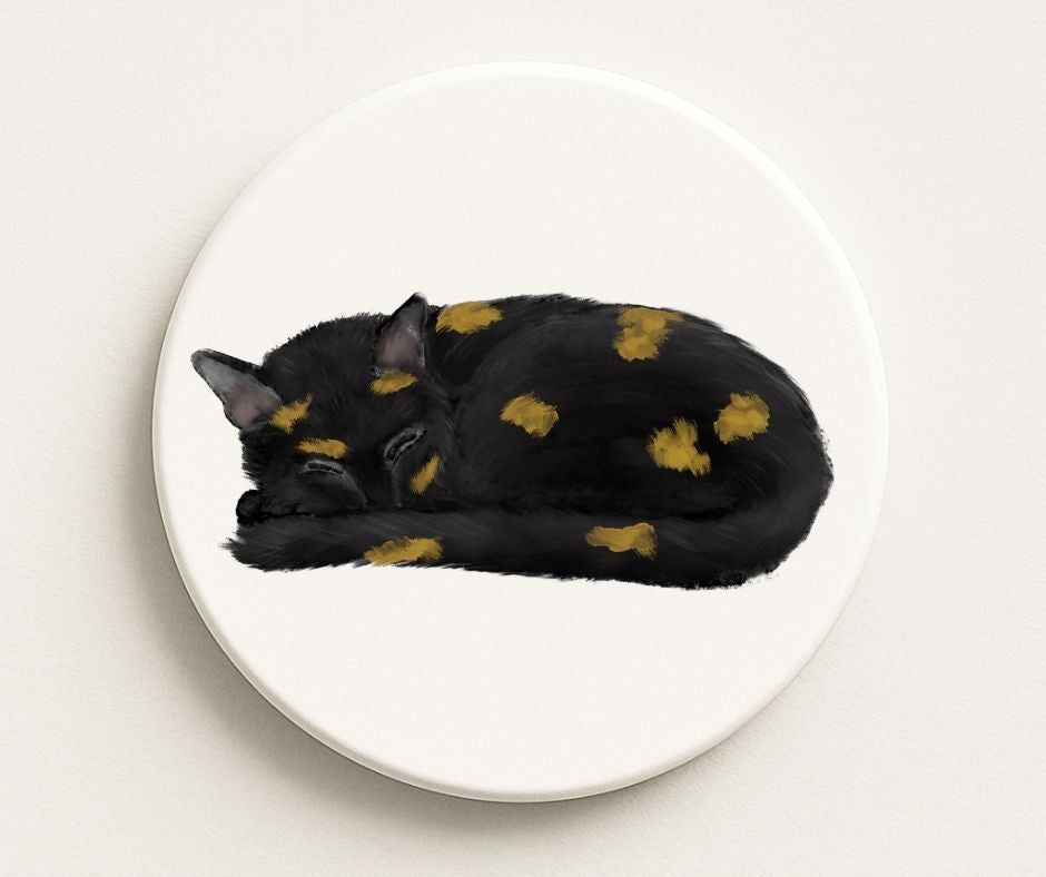 Sleeping Tortoiseshell Cat Ceramic Coaster - MerikaArt