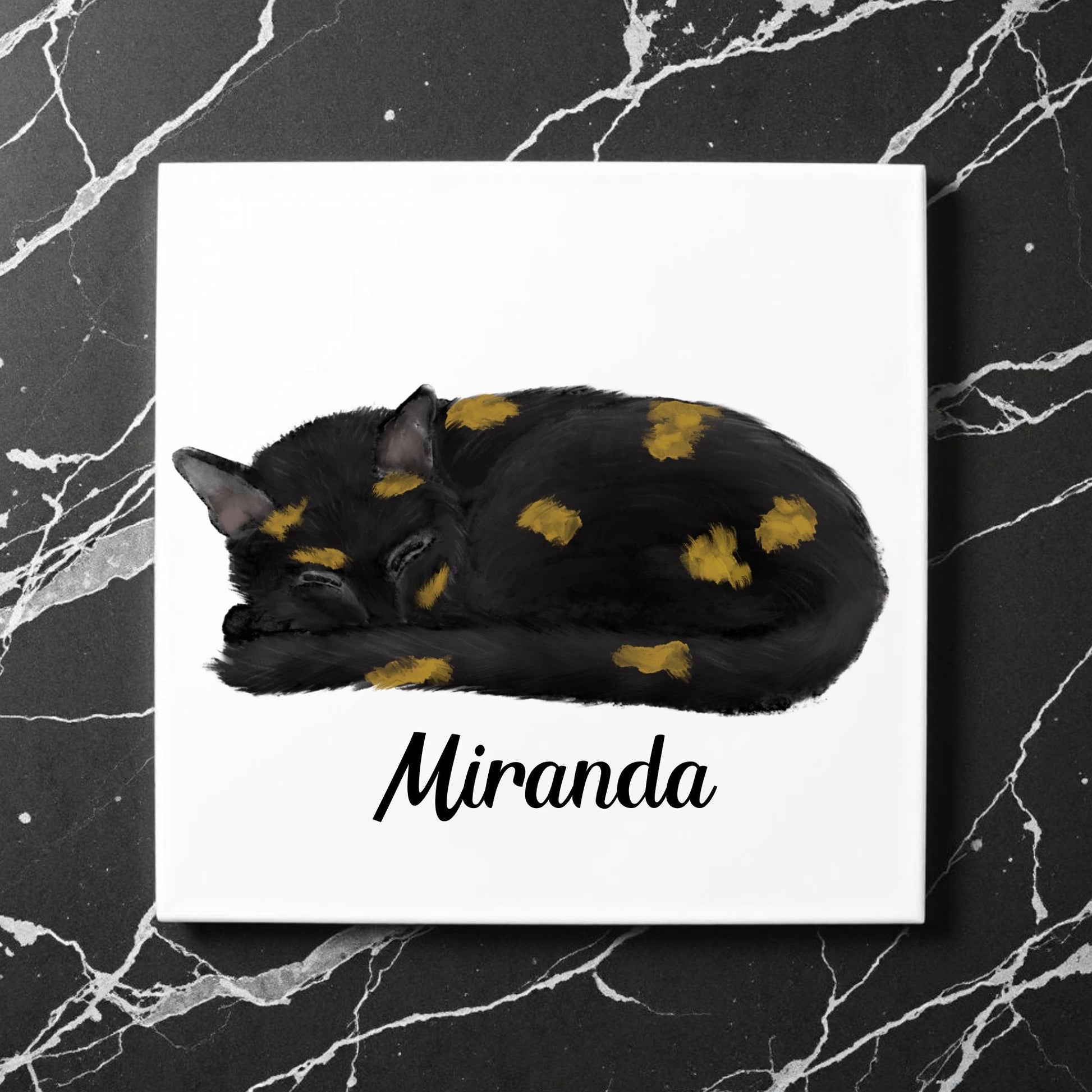 Sleeping Tortoiseshell Cat Ceramic Tile - MerikaArt