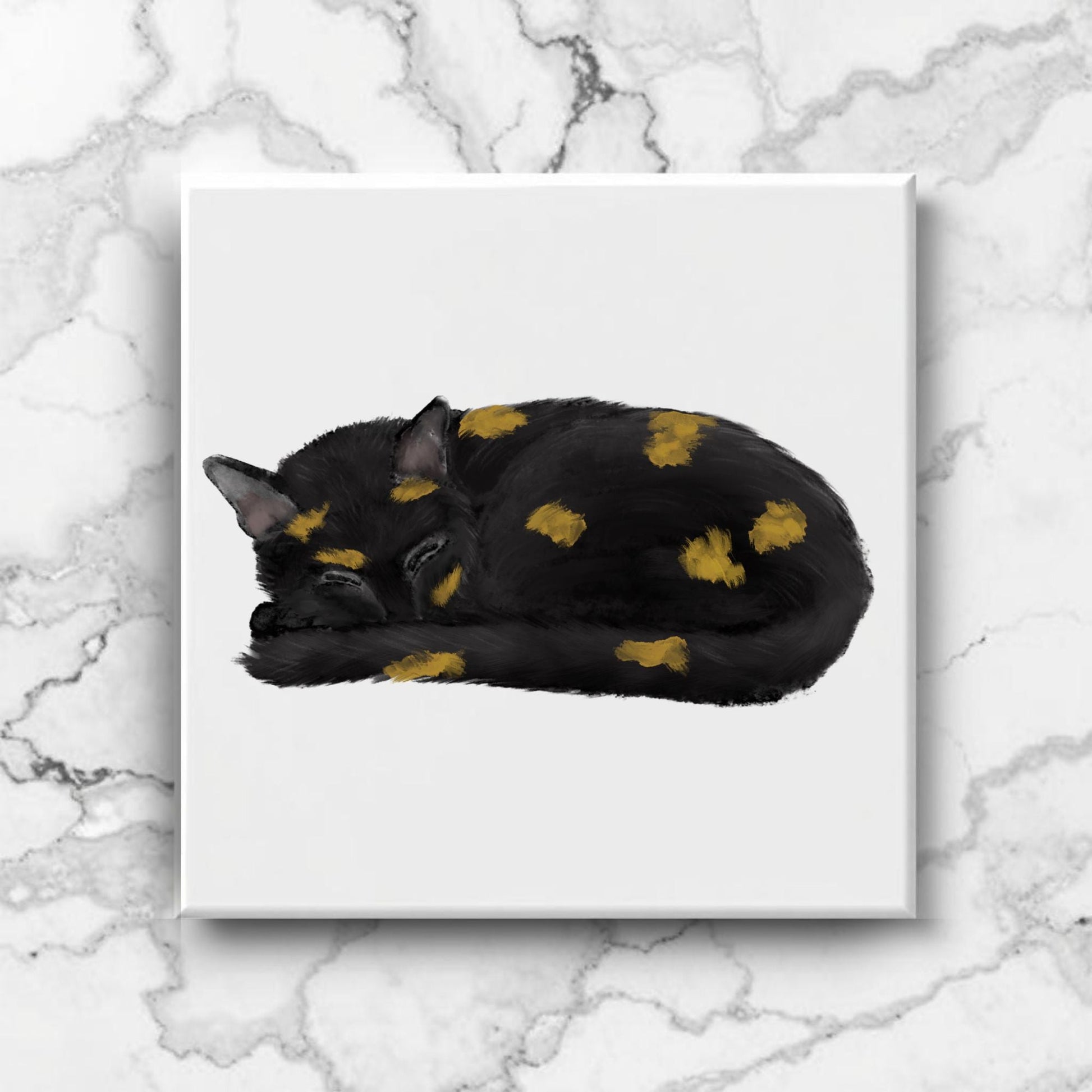 Sleeping Tortoiseshell Cat Ceramic Tile - MerikaArt