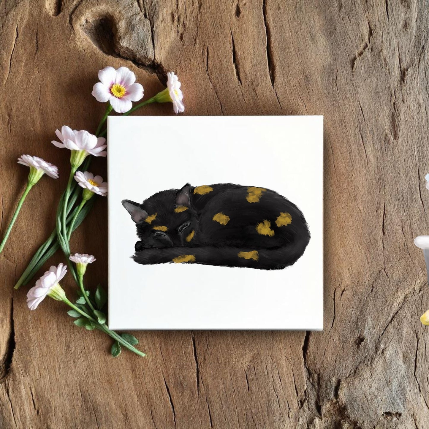 Sleeping Tortoiseshell Cat Ceramic Tile - MerikaArt