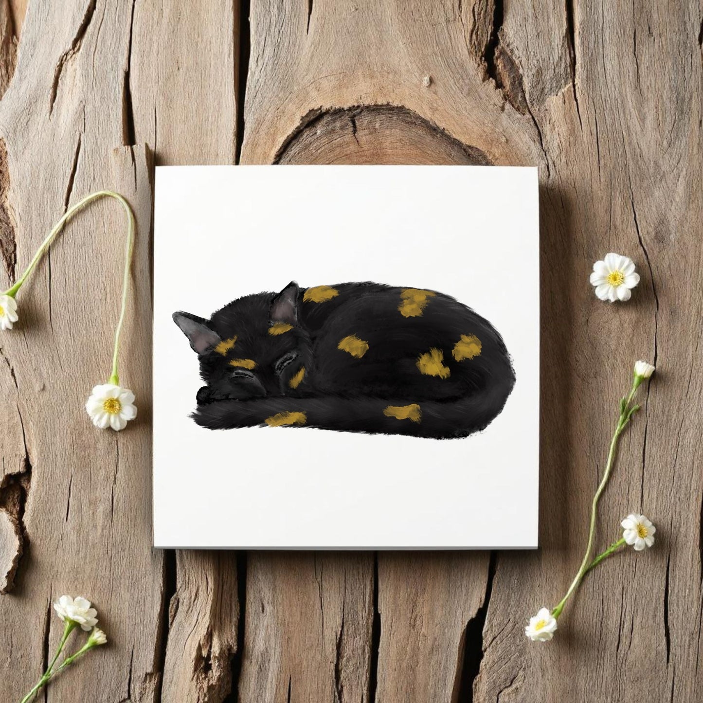 Sleeping Tortoiseshell Cat Ceramic Tile - MerikaArt