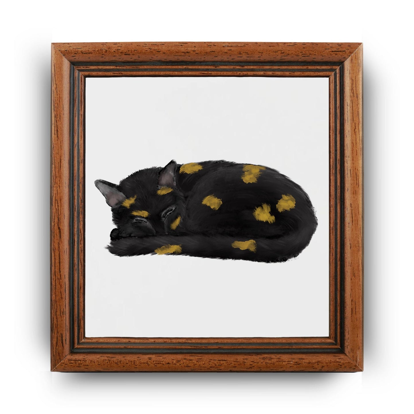 Sleeping Tortoiseshell Cat Ceramic Tile - MerikaArt