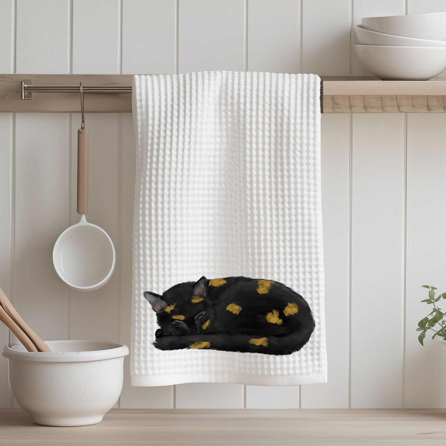 Sleeping Tortoiseshell Cat Kitchen Towel - MerikaArt
